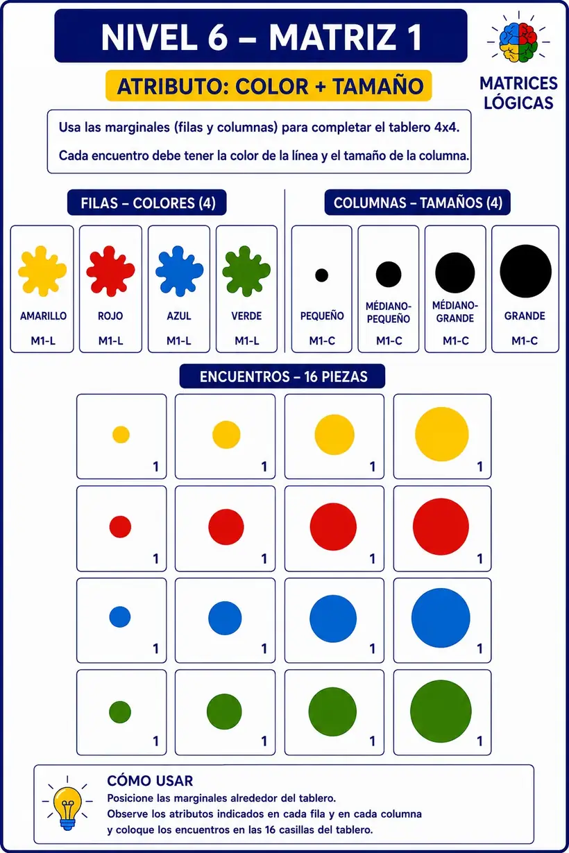 Ejemplo de matriz del nivel 6: Color + tamaño